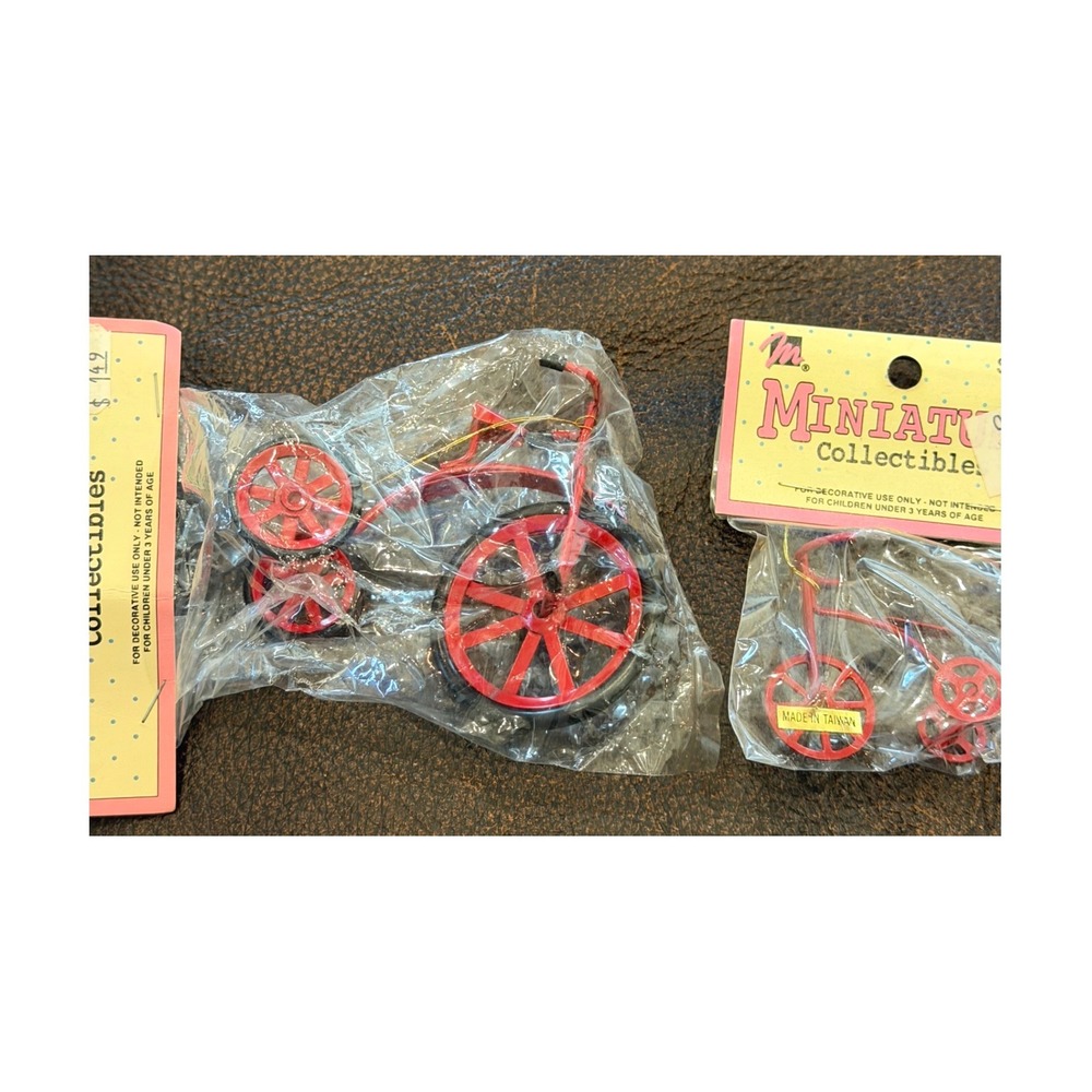 Vintage Mangelsen's Miniature Red Metal Tricycle Ornaments Set of 2 Gerson VDI